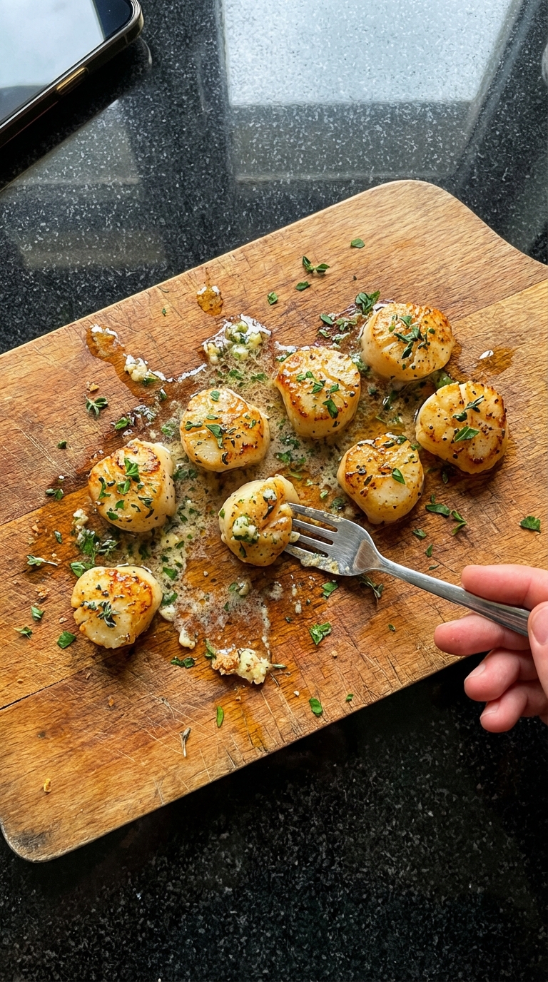 Knoblauchbutter Gebratene Jakobsmuscheln​