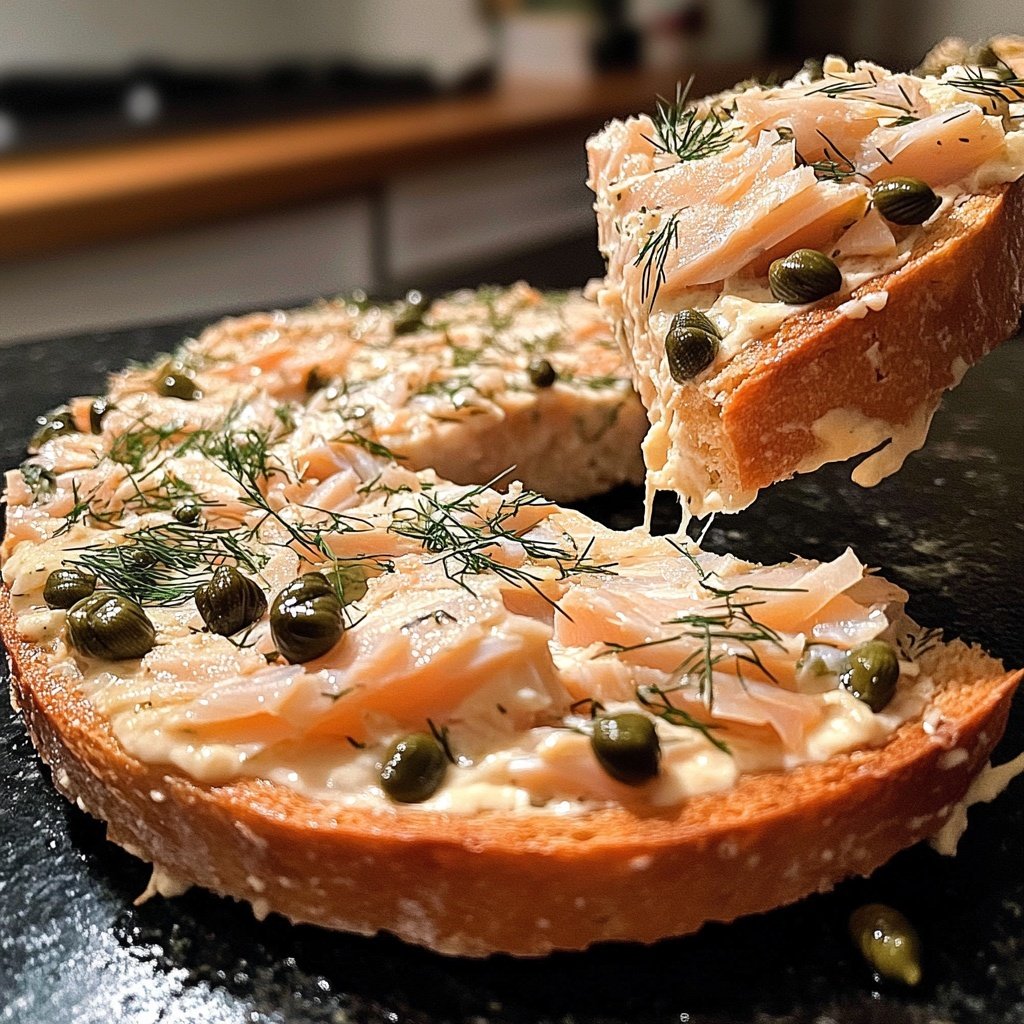 Weihnachtskranz aus geräuchertem Lachs-Bruschetta