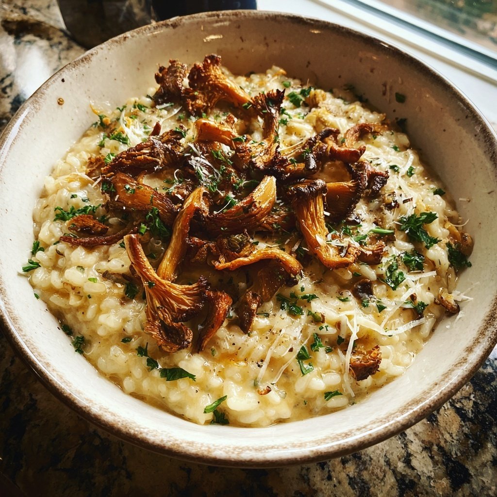 Ofen Risotto mit knusprigen Pilzen