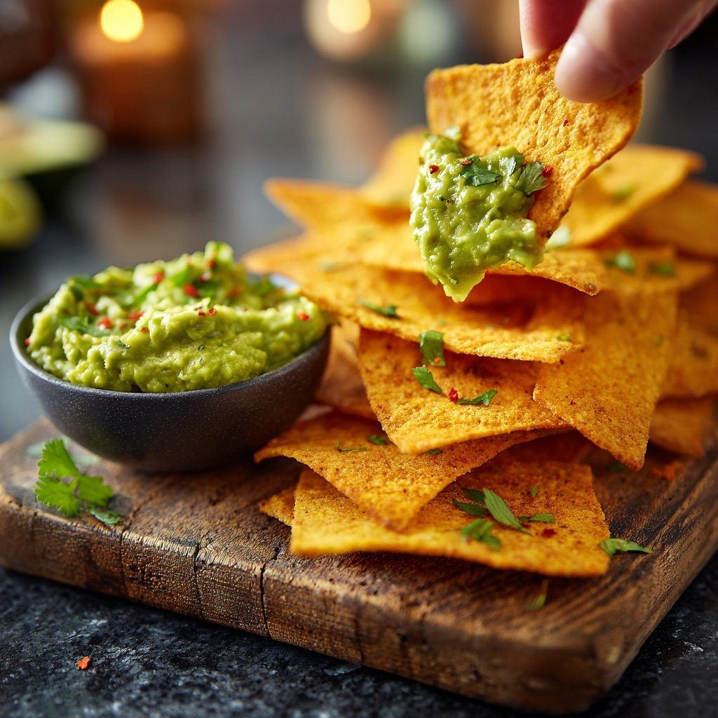 Ernährungsbewusste Chips mit Guacamole