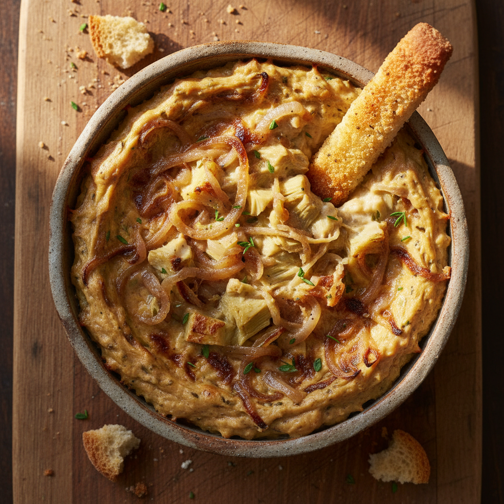 Karamellisierte Zwiebel und Artischocken Dip