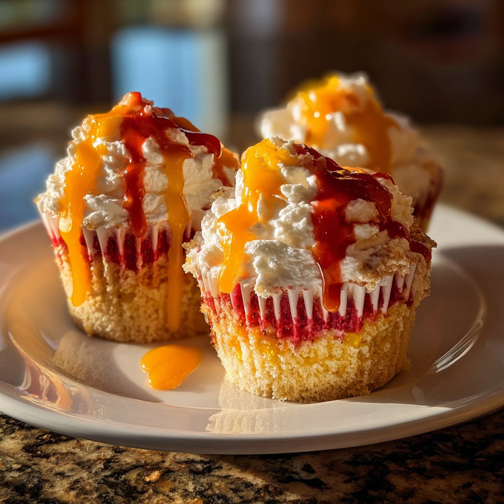 Mango Strawberry Sunset Cupcakes