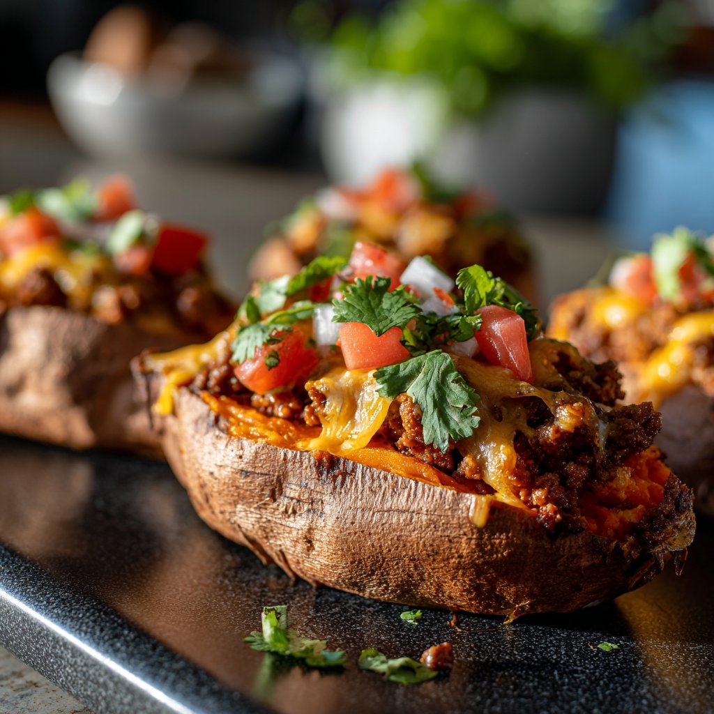 Einfache Taco gefüllte Süßkartoffeln