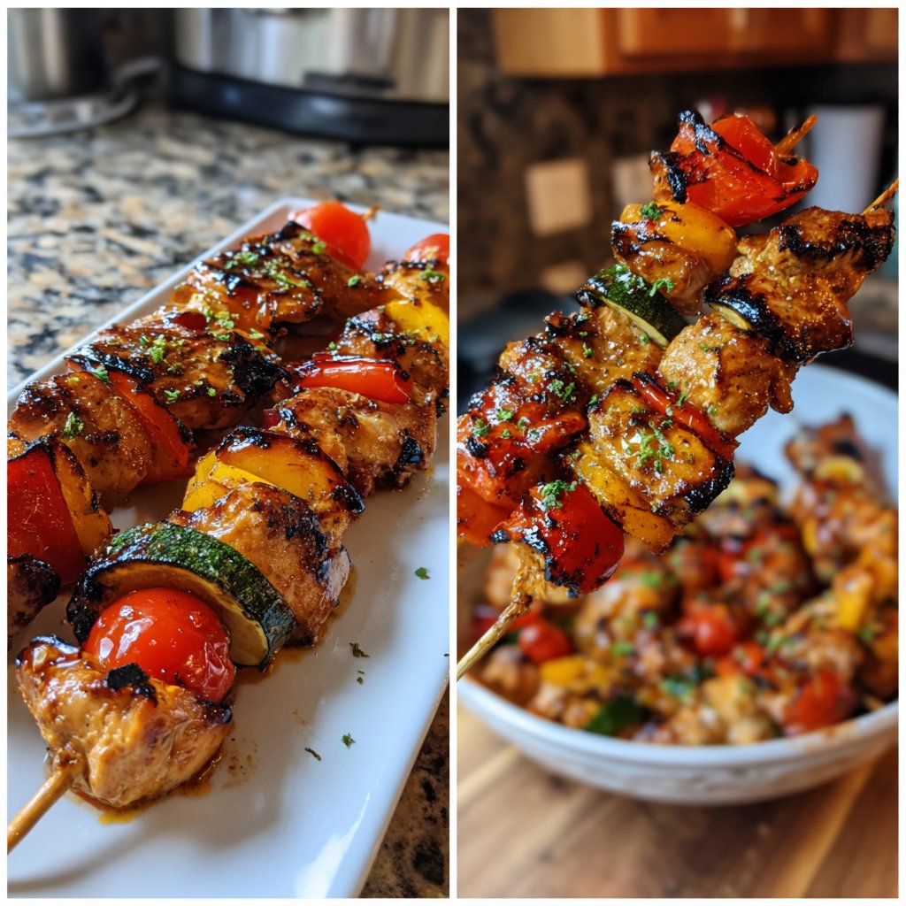 Balsamico-Hühnchen und Gemüse-Spieße