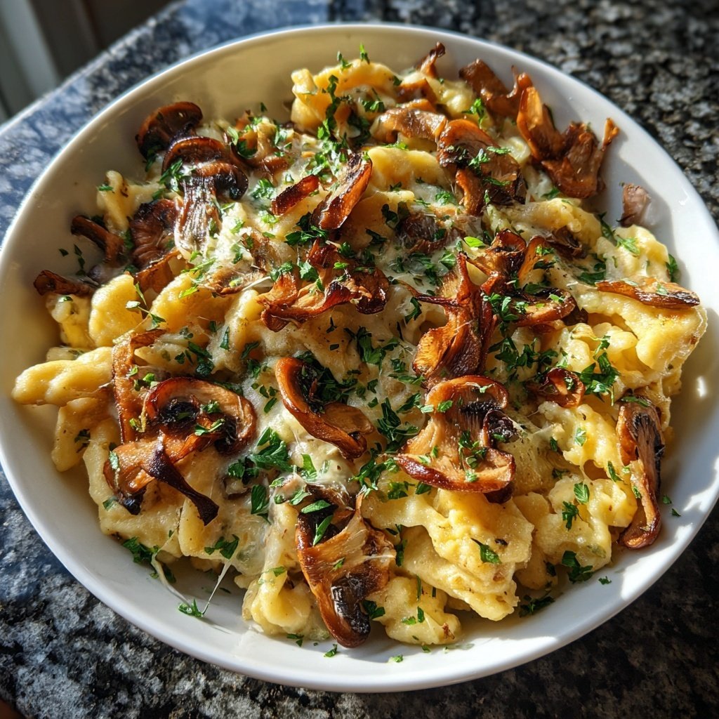 Pilz-Käsespätzle mit Kräutern