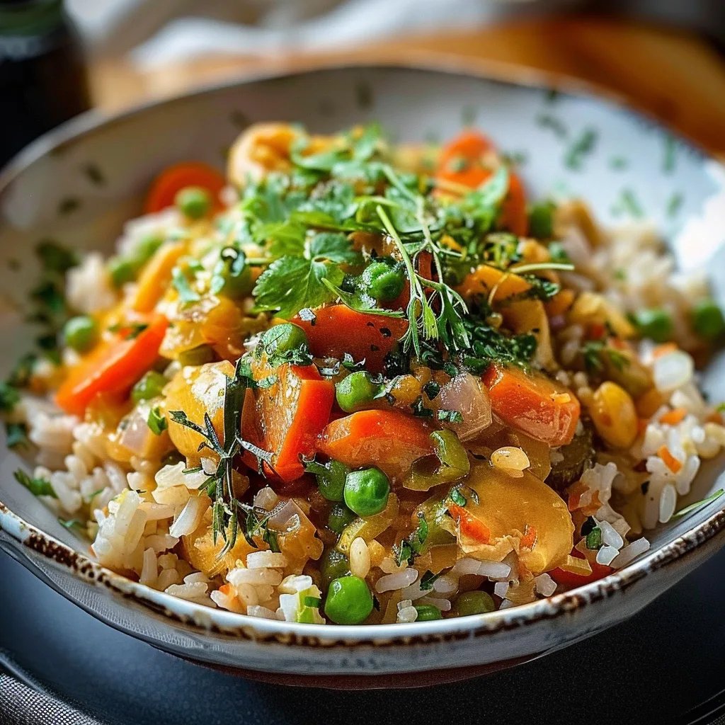 Reis mit Gemüse und Frischkäsesauce