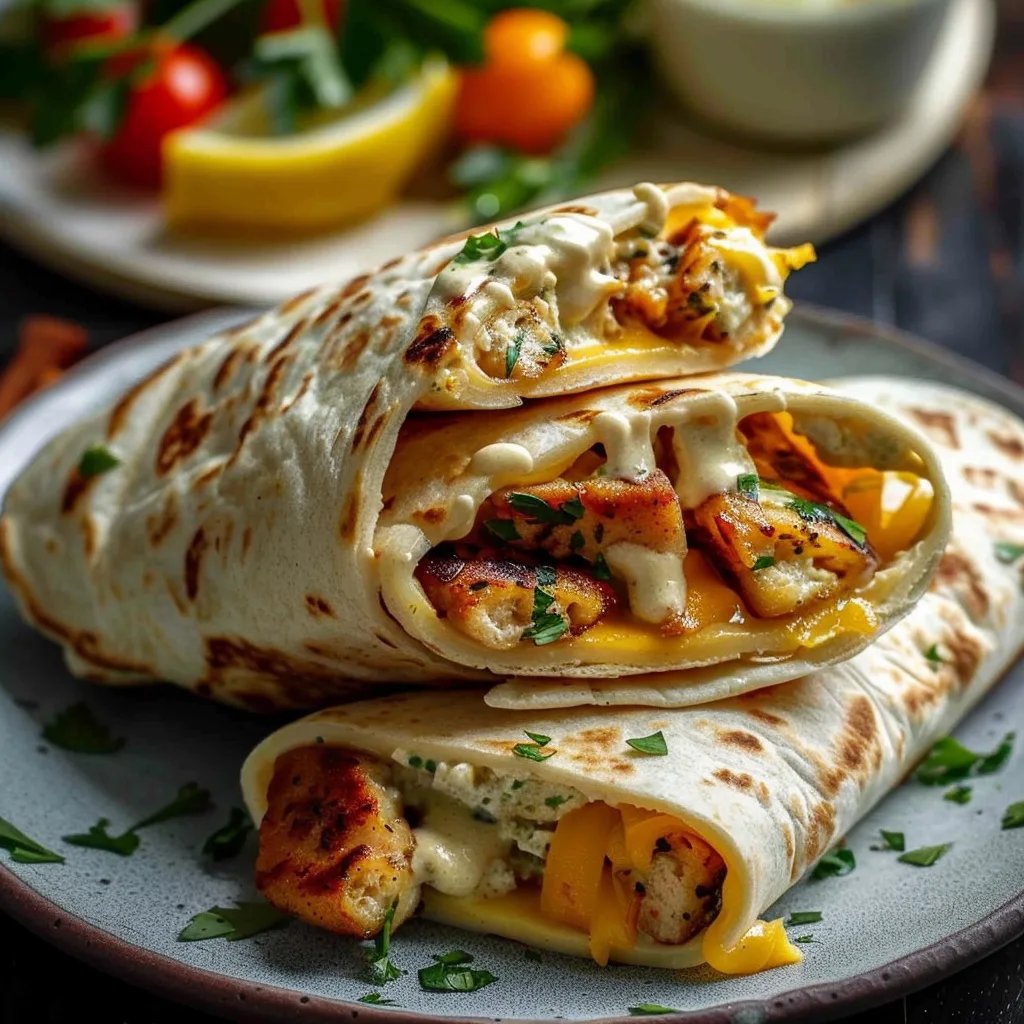 Schnelle Käse-Knoblauch-Hähnchen-Wraps