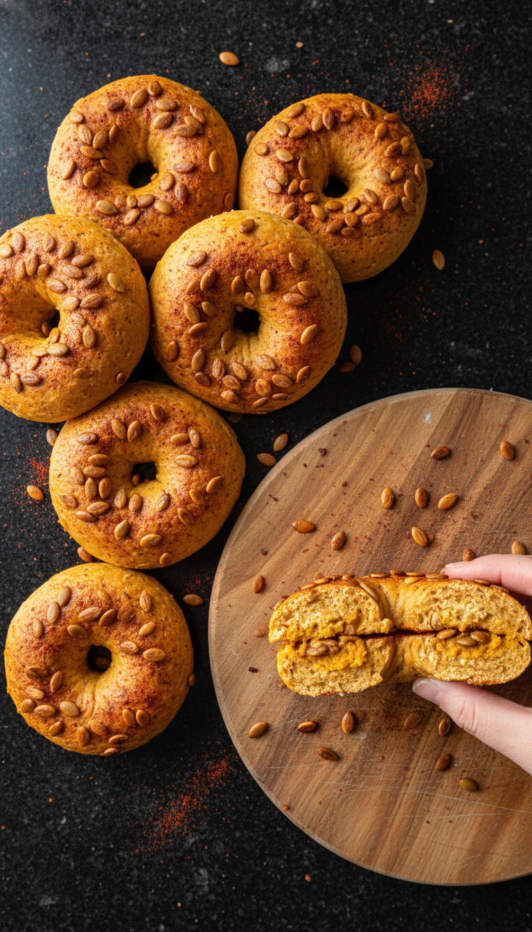 Gewürzte Kürbis Hüttenkäse Bagels​