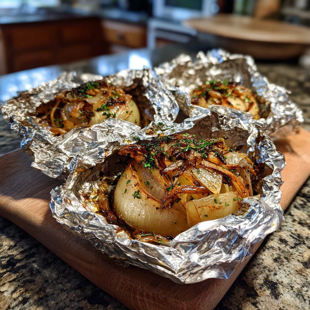 Zwiebelkochen in Alufolie